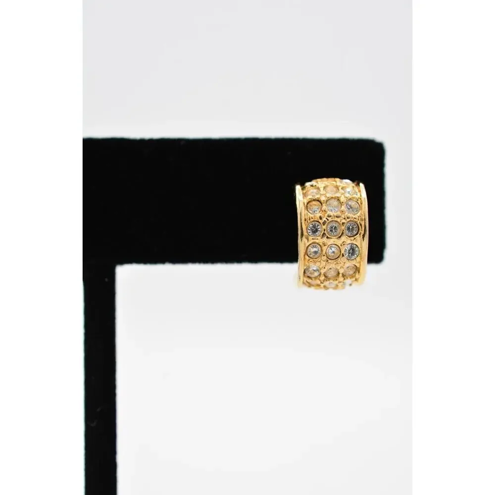 JJI Vintage Hoop Earrings Rhinestone Crystal Gold Tone Signed 9L